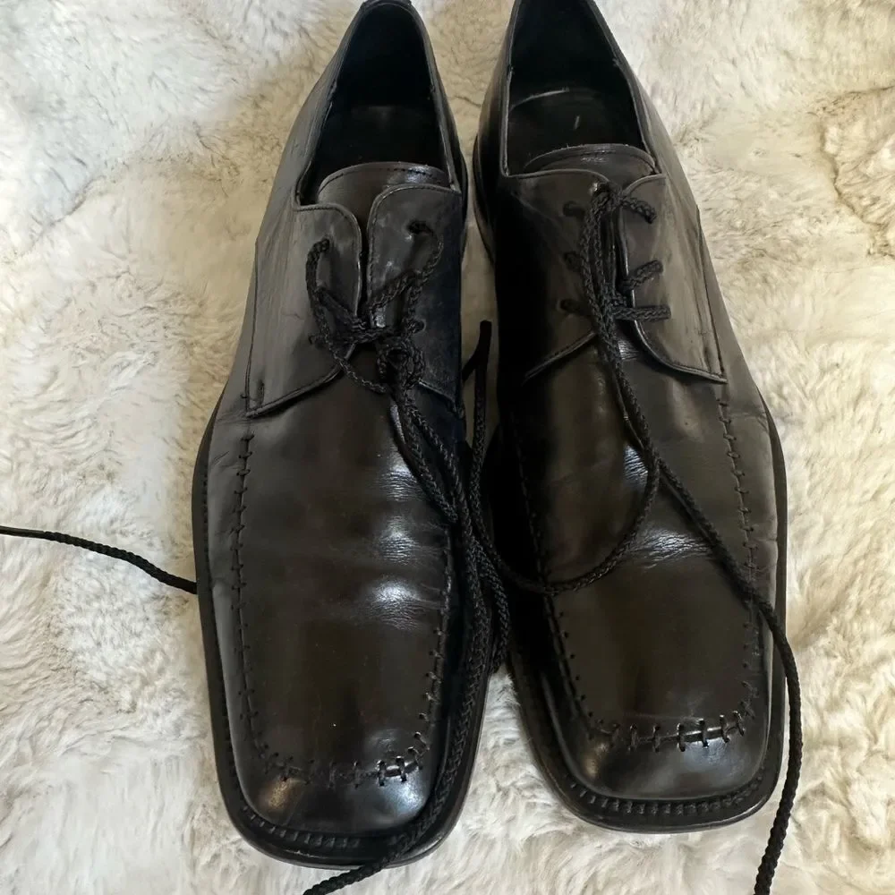 VTG Mezlan Black Lace Up Square Toe Classic Leather Oxford Dress Shoe Size 10M